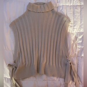 Women's Ribbed Turtleneck Sweater Vest - Cream
